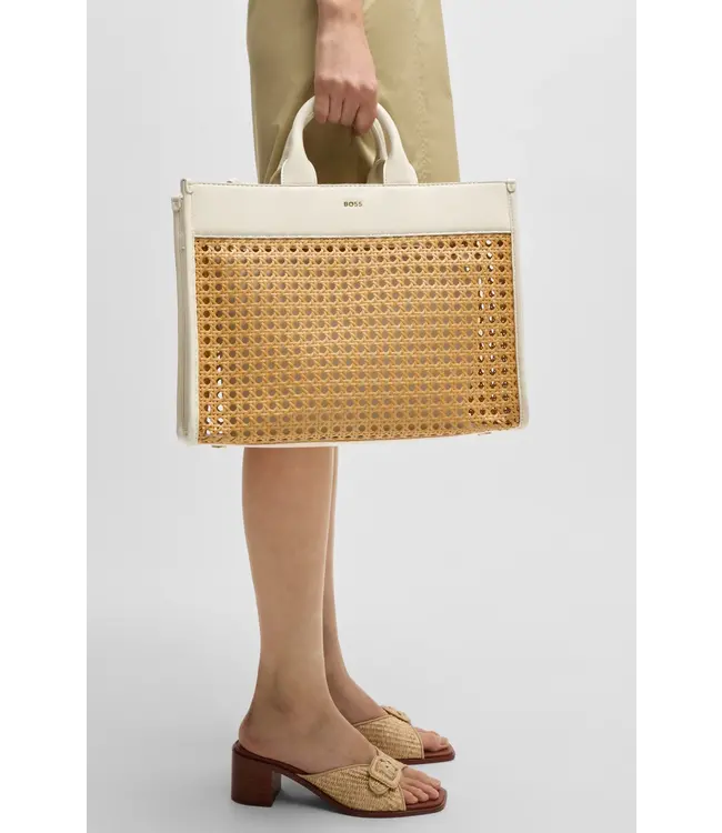 BOSS Woven tote bag with golden logo