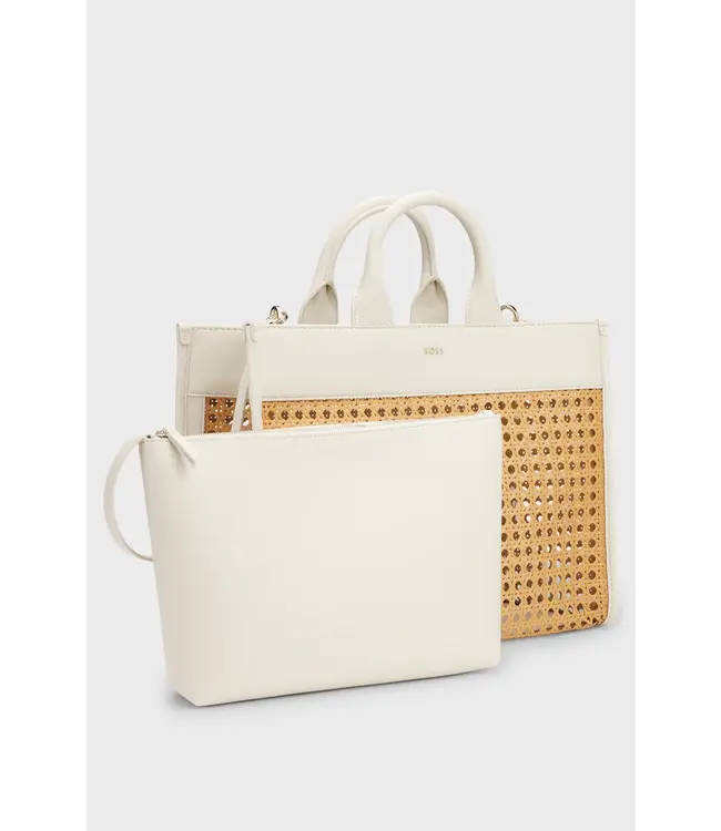 BOSS Woven tote bag with golden logo