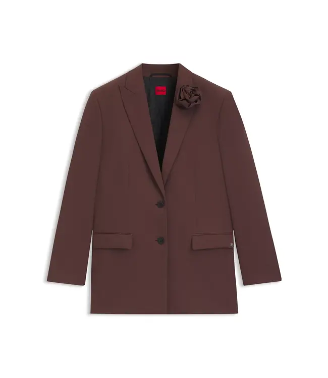 BOSS Relaxed-fit blazer with flower brooch