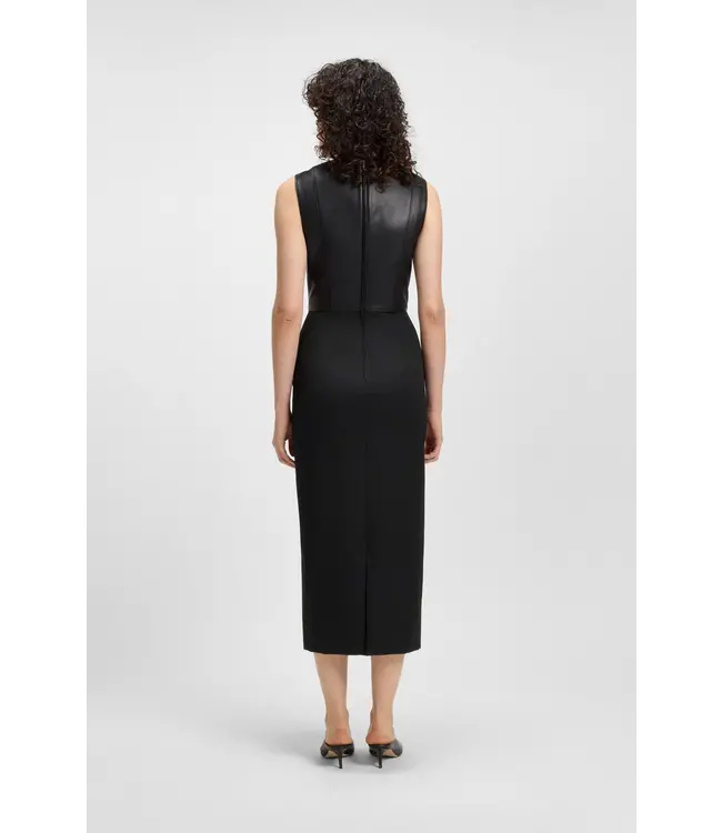 BOSS Robe en laine vierge avec corsage en cuir