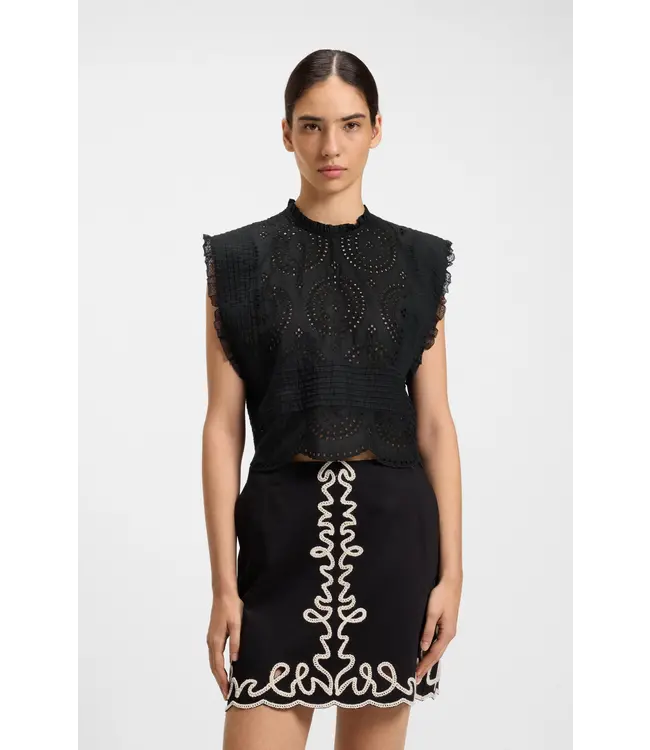 BOSS Blouse coupe classique en coton brodé avec détails plissés