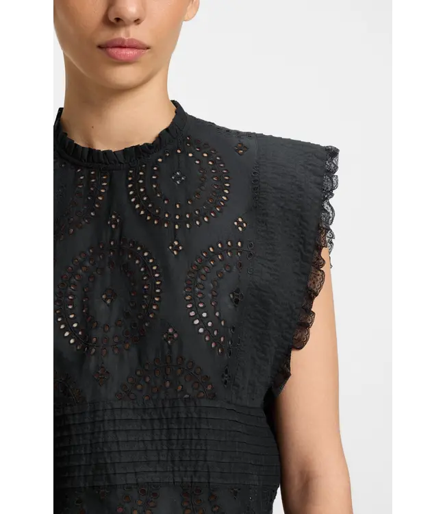 BOSS Blouse coupe classique en coton brodé avec détails plissés