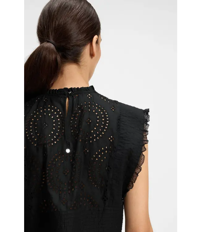 BOSS Regular-fit blouse in cotton broderie with pleat details