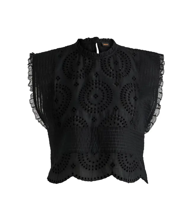 BOSS Blouse coupe classique en coton brodé avec détails plissés