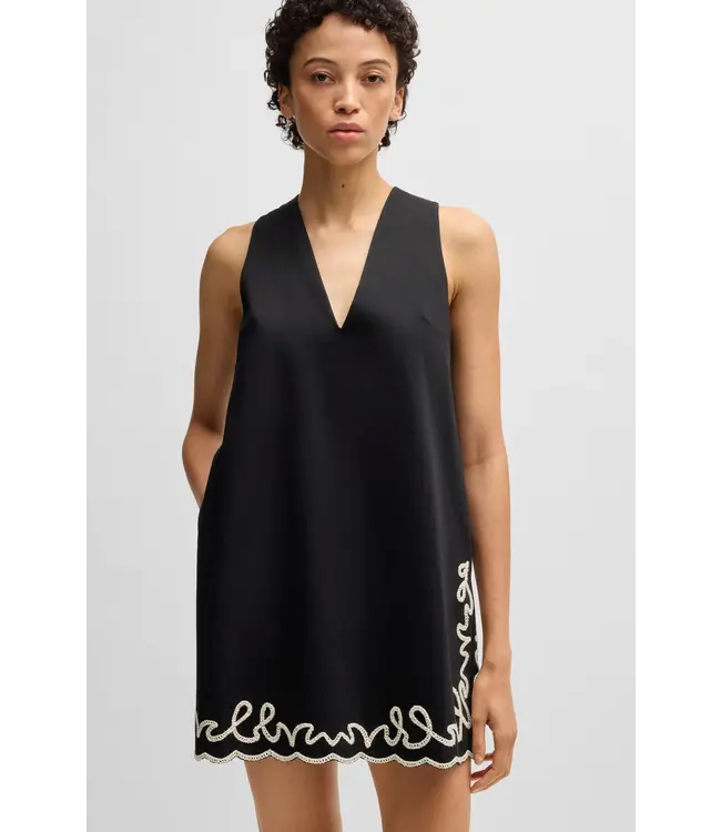 BOSS Robe en coton avec broderies contrastées