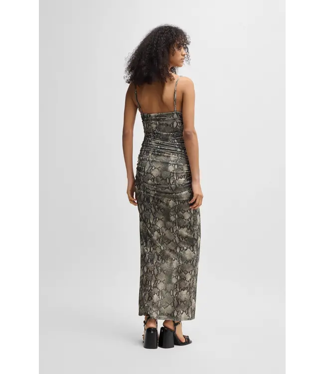 BOSS Corset-bodice dress with gathered mesh overlay