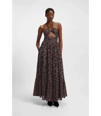 BOSS Printed maxi dress in cotton with metallised fibres