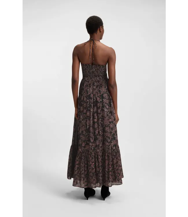 BOSS Printed maxi dress in cotton with metallised fibres