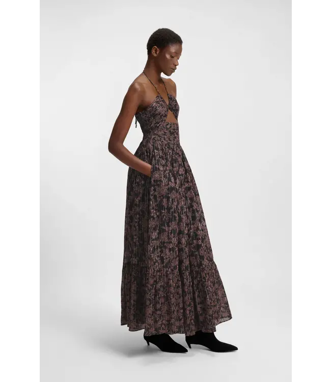 BOSS Printed maxi dress in cotton with metallised fibres