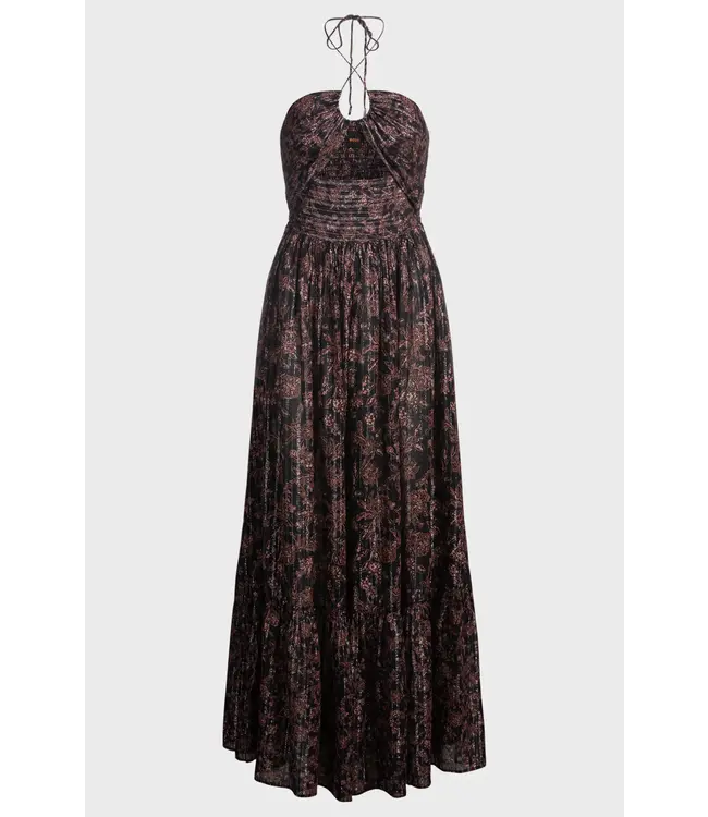 BOSS Robe longue imprimée en coton avec fibres métallisées