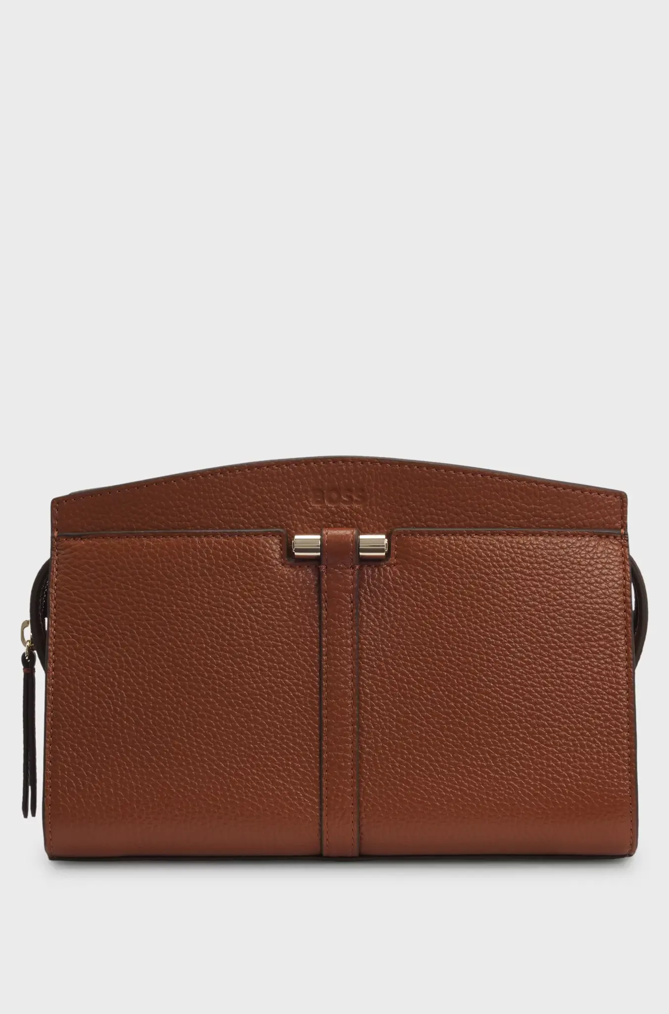 Grained-leather crossbody bag with hardware trims