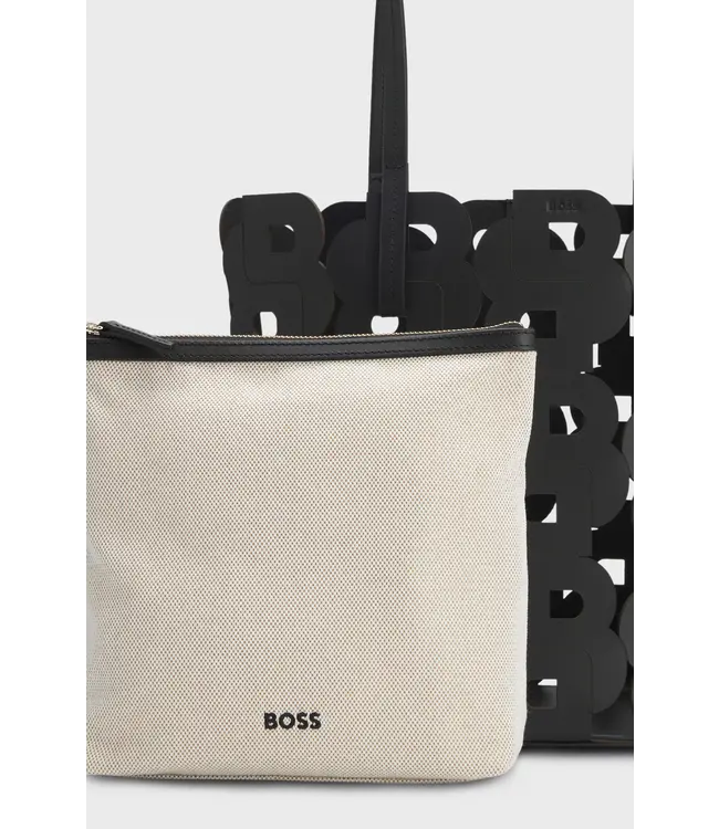 BOSS Sac cabas en cuir avec monogramme Double B et pochette intérieure
