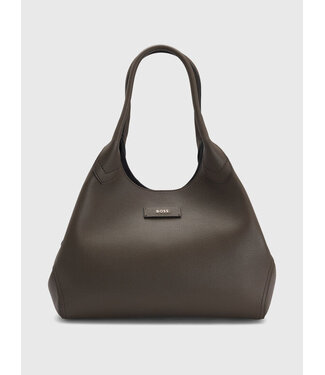 BOSS Grained-leather tote bag with polished logo lettering