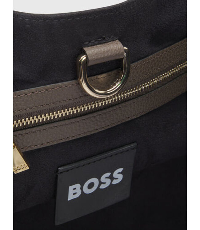 BOSS Grained-leather tote bag with polished logo lettering