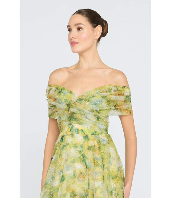 Theia Ryan Off Shoulder A Line Gown