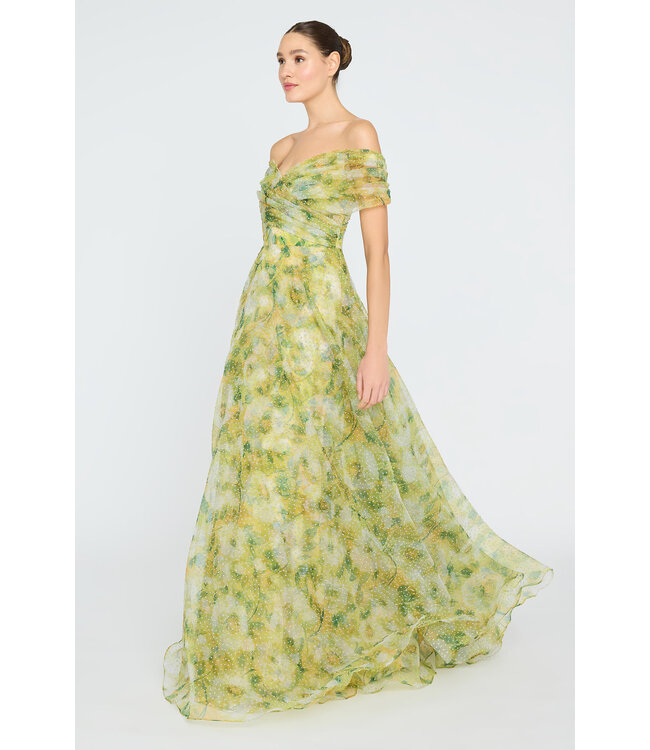 Theia Ryan Off Shoulder A Line Gown