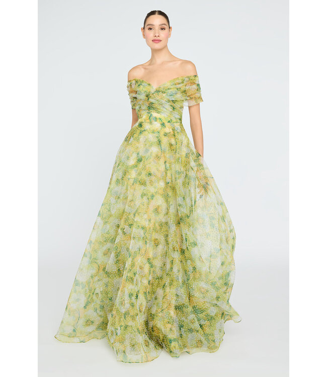 Theia Ryan Off Shoulder A Line Gown