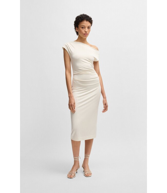 BOSS Stretch-jersey dress with off-the-shoulder neckline