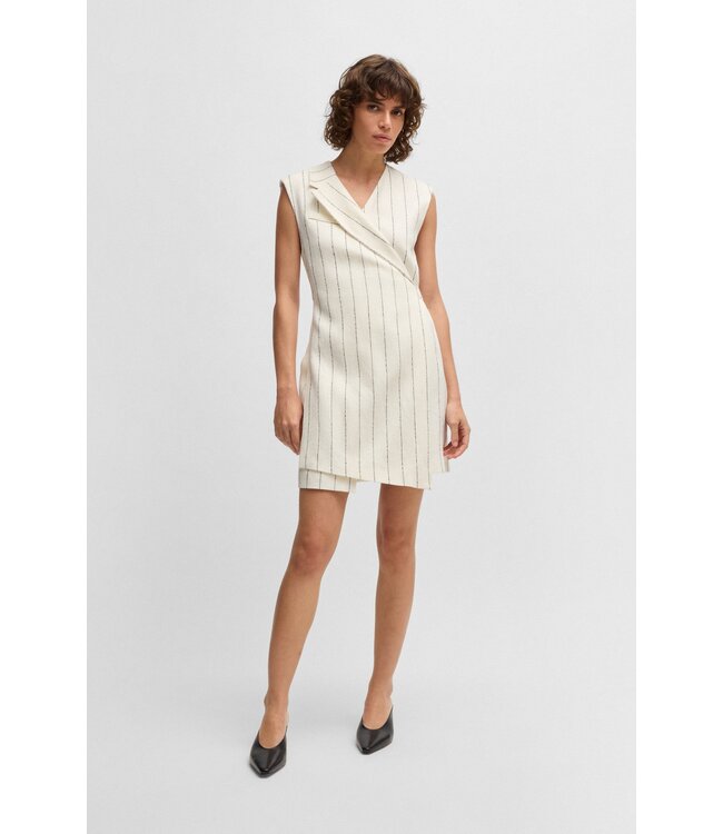 BOSS Wrap-front dress in a pinstripe linen blend