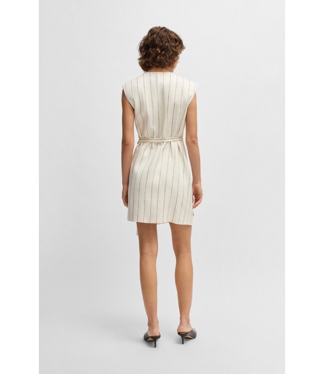 BOSS Wrap-front dress in a pinstripe linen blend