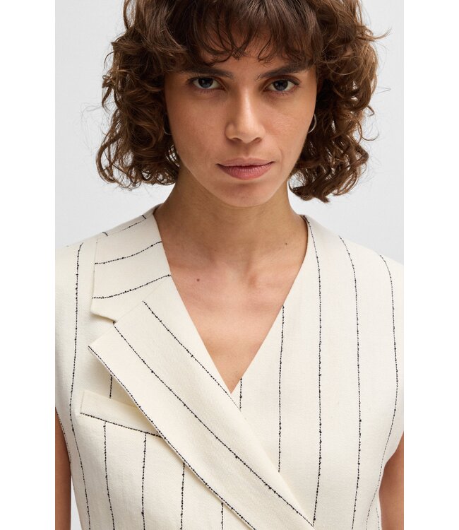 BOSS Wrap-front dress in a pinstripe linen blend