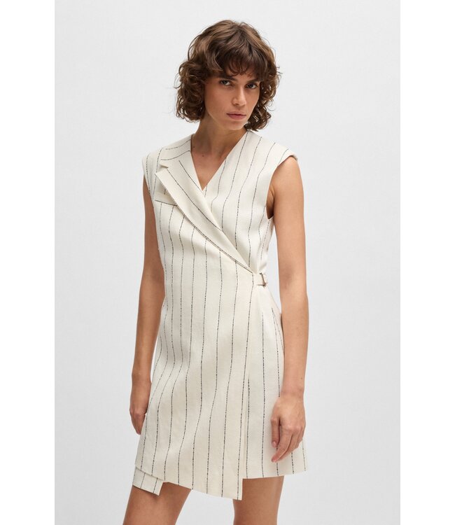 BOSS Robe cache-cœur en lin mélangé à fines rayures
