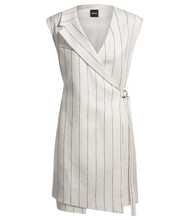 BOSS Wrap-front dress in a pinstripe linen blend