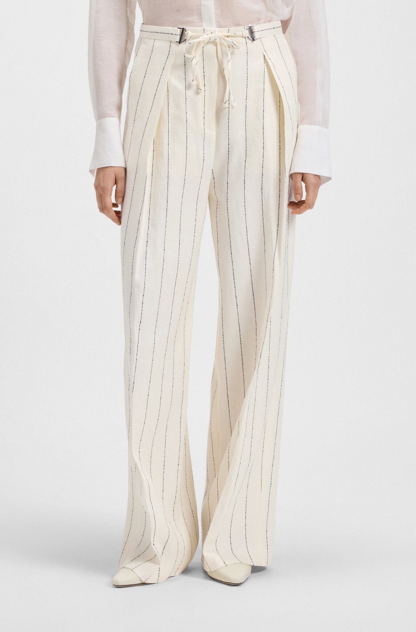 Loose-fit suit trousers in striped linen-blend bouclé