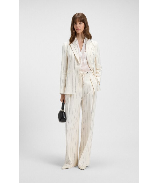 BOSS Loose-fit suit trousers in striped linen-blend bouclé