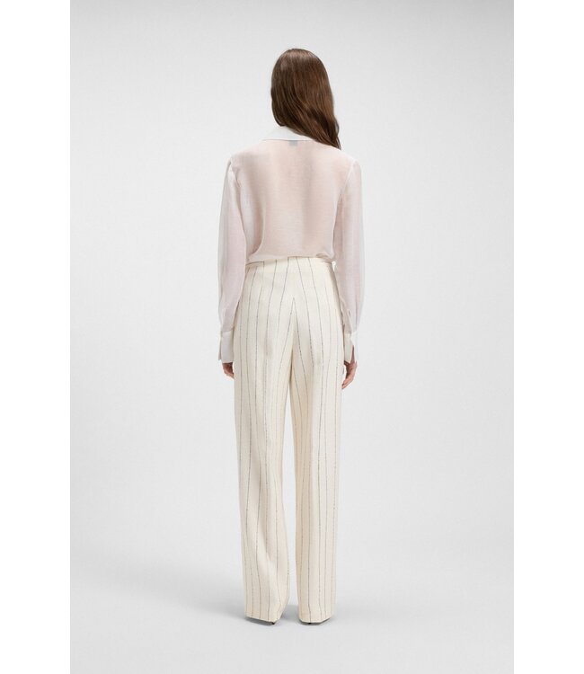 BOSS Loose-fit suit trousers in striped linen-blend bouclé