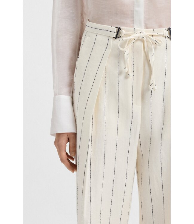 BOSS Pantalon de costume ample en bouclé de lin mélangé à rayures