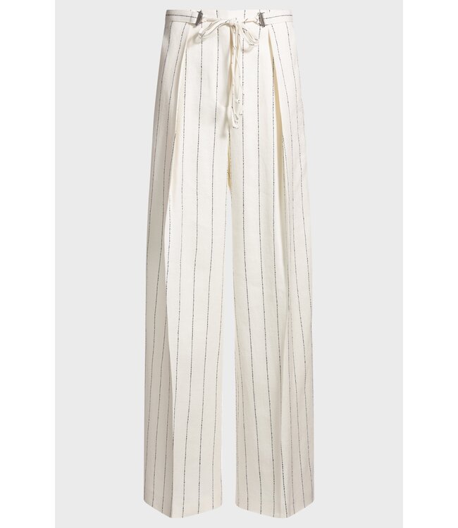 BOSS Loose-fit suit trousers in striped linen-blend bouclé