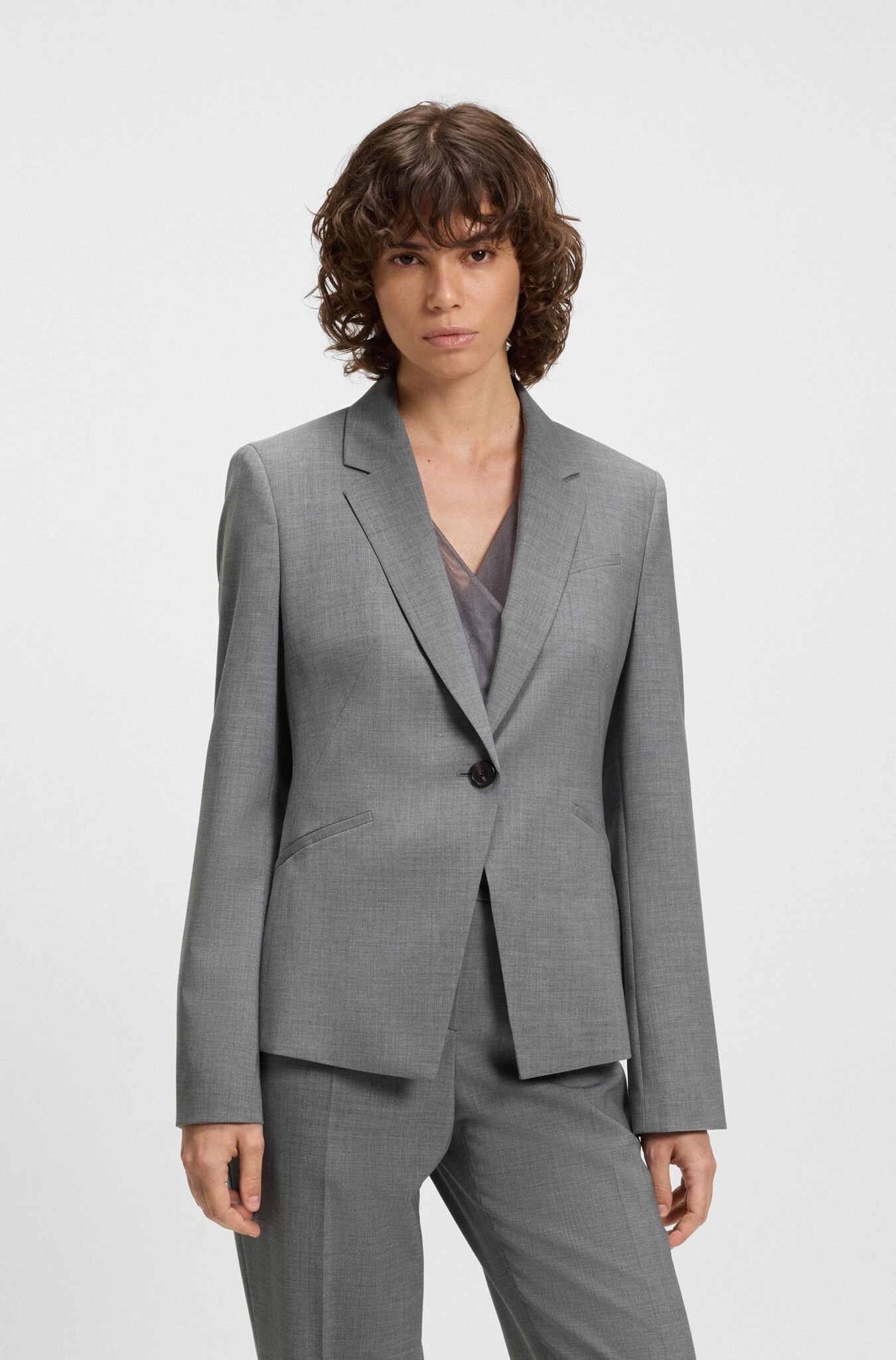 Slim-fit blazer in melange virgin wool
