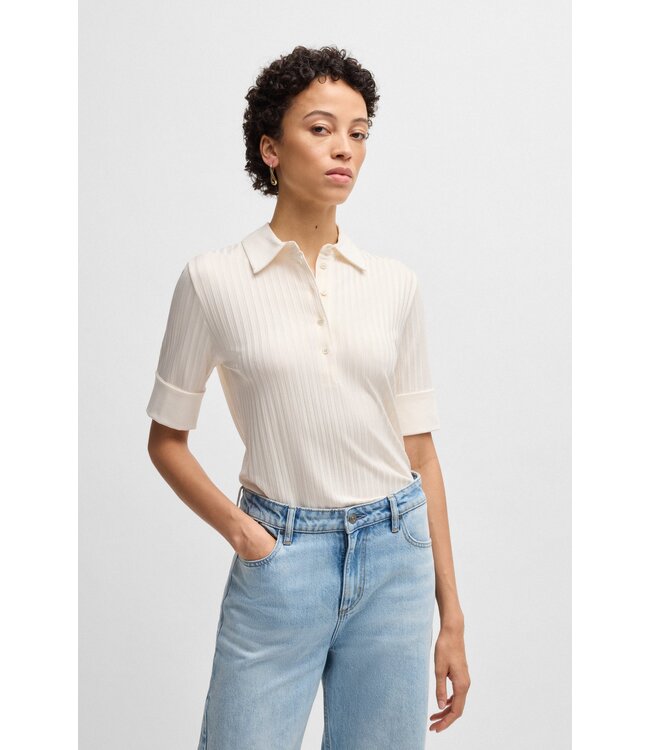 BOSS Ribbed polo-collar T-shirt with plain trims