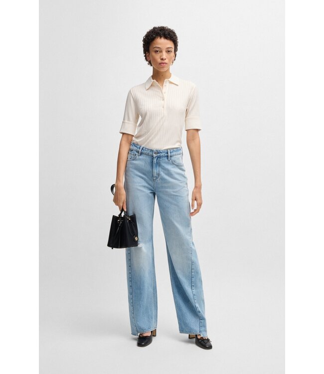 BOSS T-shirt à col polo côtelé avec bordures unies