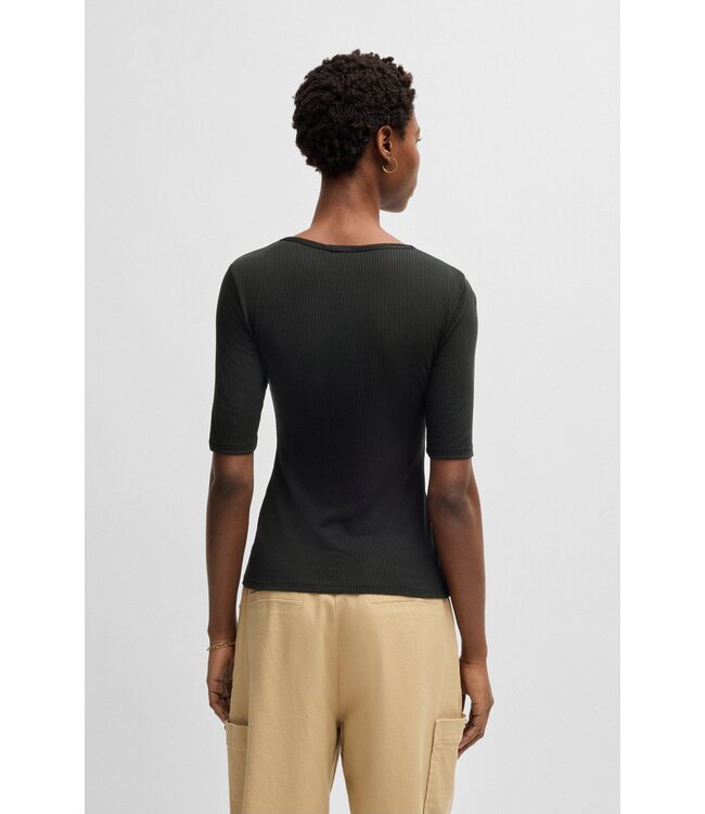 BOSS Scoop-neck T-shirt in ribbed stretch fabric