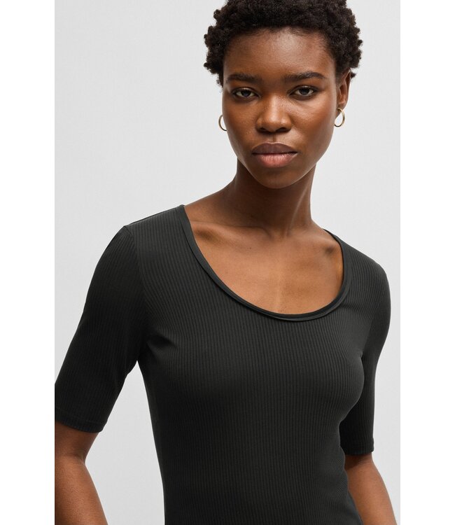 BOSS Scoop-neck T-shirt in ribbed stretch fabric