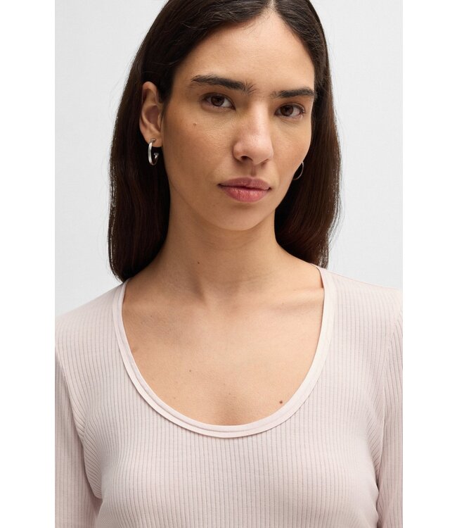 BOSS Scoop-neck T-shirt in ribbed stretch fabric