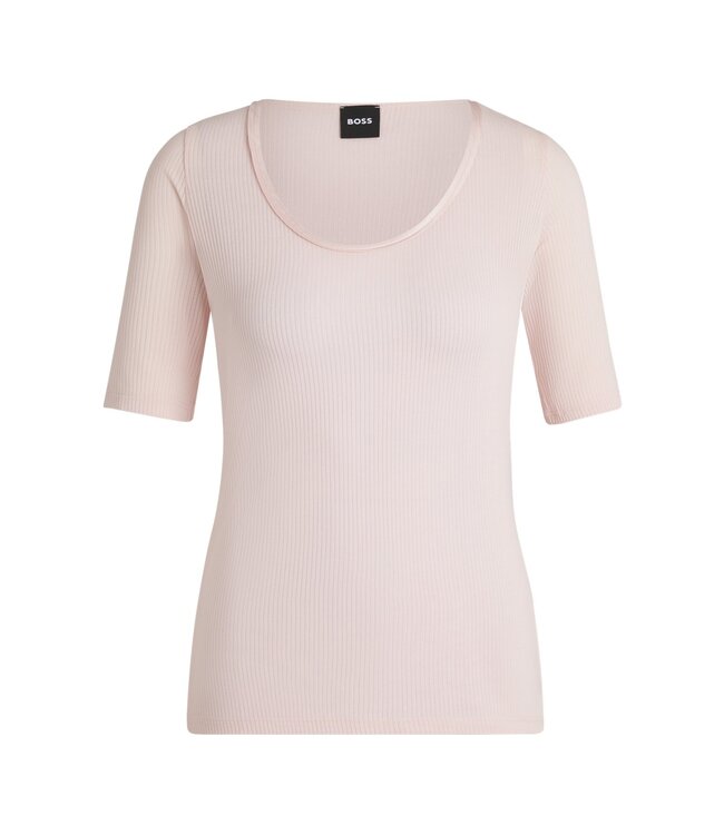 BOSS T-shirt à encolure dégagée en tissu côtelé extensible