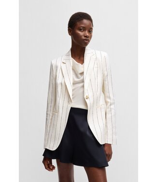 BOSS Slim-fit suit jacket in striped linen-blend bouclé