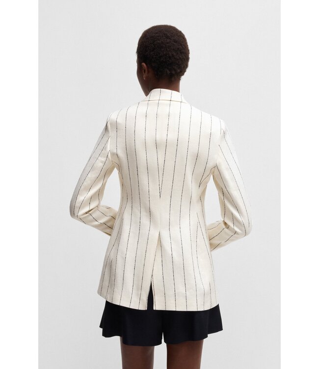 BOSS Veste de costume ajustée en bouclé de lin mélangé à rayures