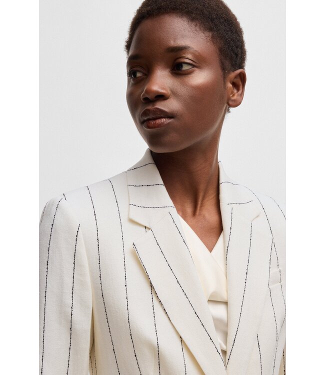 BOSS Veste de costume ajustée en bouclé de lin mélangé à rayures