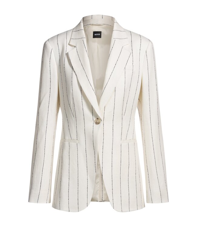 BOSS Veste de costume ajustée en bouclé de lin mélangé à rayures