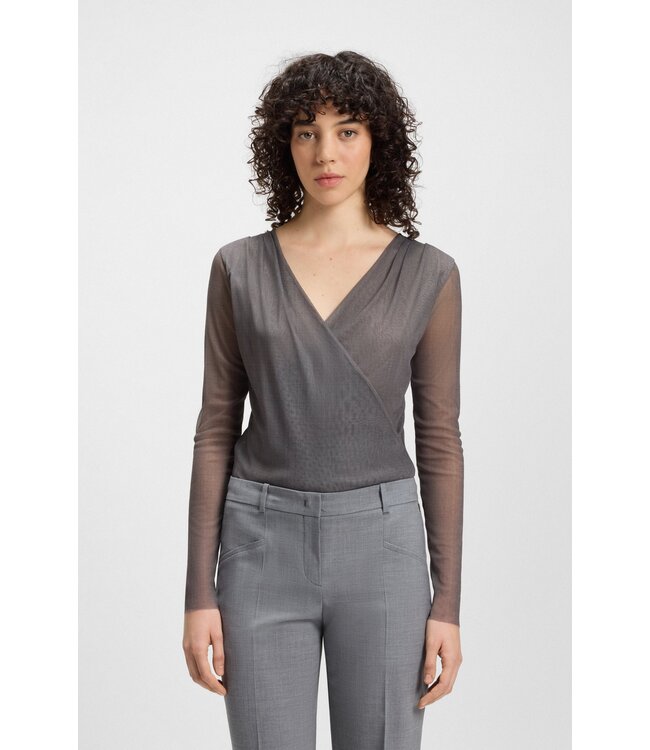 BOSS Wrap-front top in plissé tulle