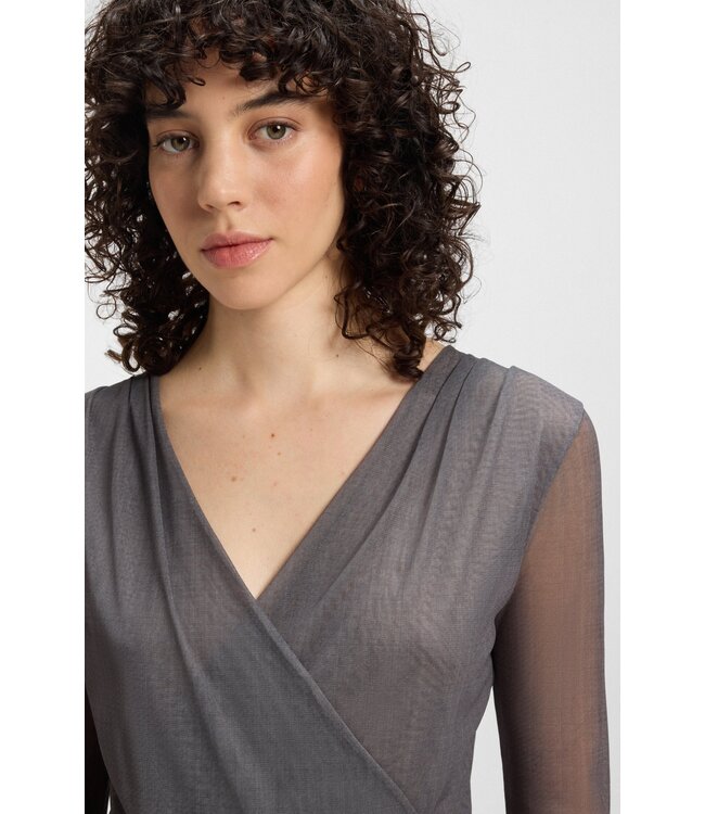 BOSS Wrap-front top in plissé tulle