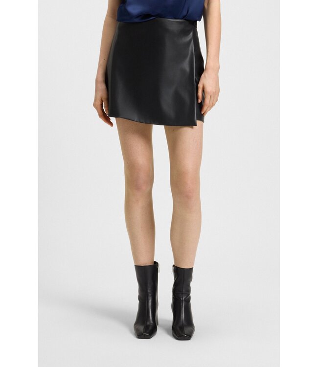 BOSS Wrap-front mini skort in faux leather