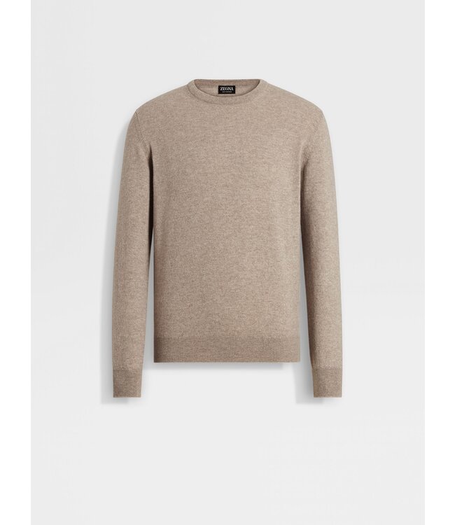 ZEGNA Pull à col rond en cachemire Oasi taupe clair
