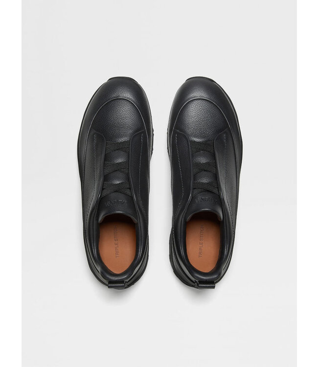 ZEGNA Black Leather Triple Stitch™ Monte Sneakers