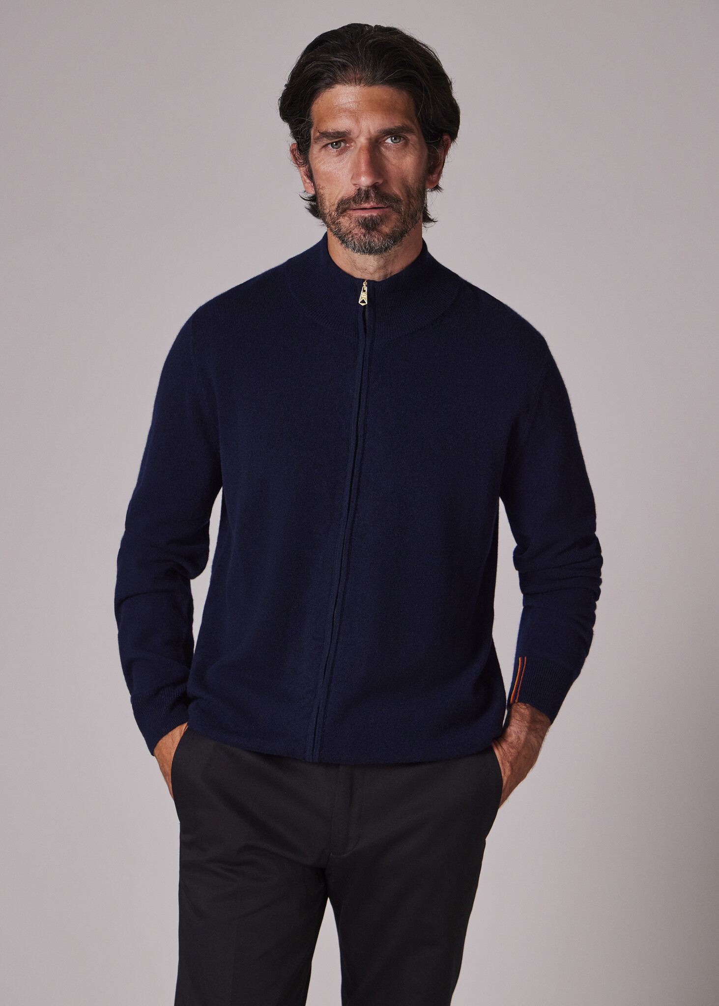 Navy Cashmere Full-Zip Cardigan
