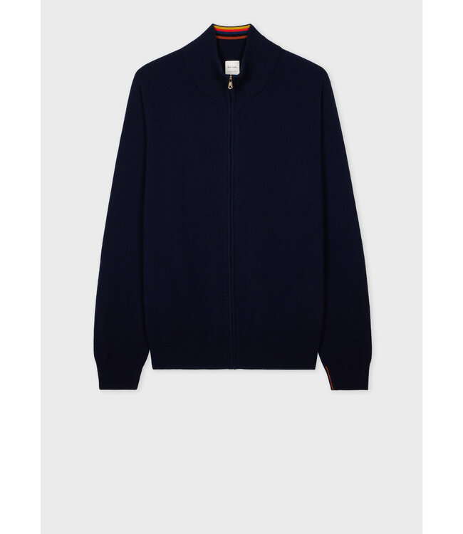 PAUL SMITH Navy Cashmere Full-Zip Cardigan